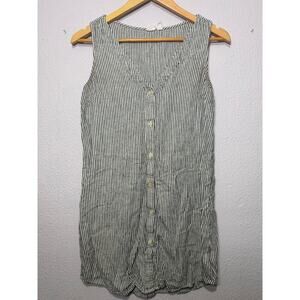 Gap Dress Stripe Button Front V-Neck Sleeveless Lightweight Linen Black Womens S
